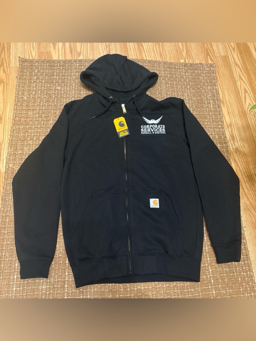 New Carhartt Black Full-Zip Sweatshirt with Yellow Tag